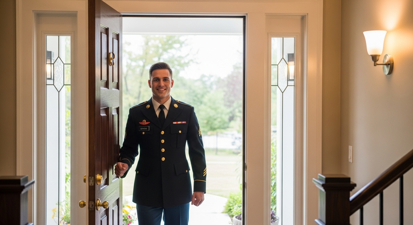 A soldier standing watchfully in a doorway